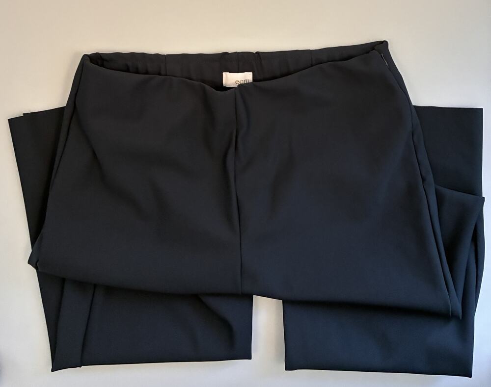 ecru Navy Blue Stretch Side Zip Flat Front Ankle Dress Pants Size M